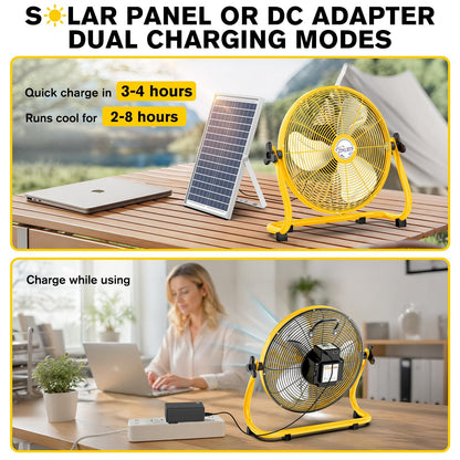 16" Solar Powered Fan with 20W Detachable Solar Panel, Black