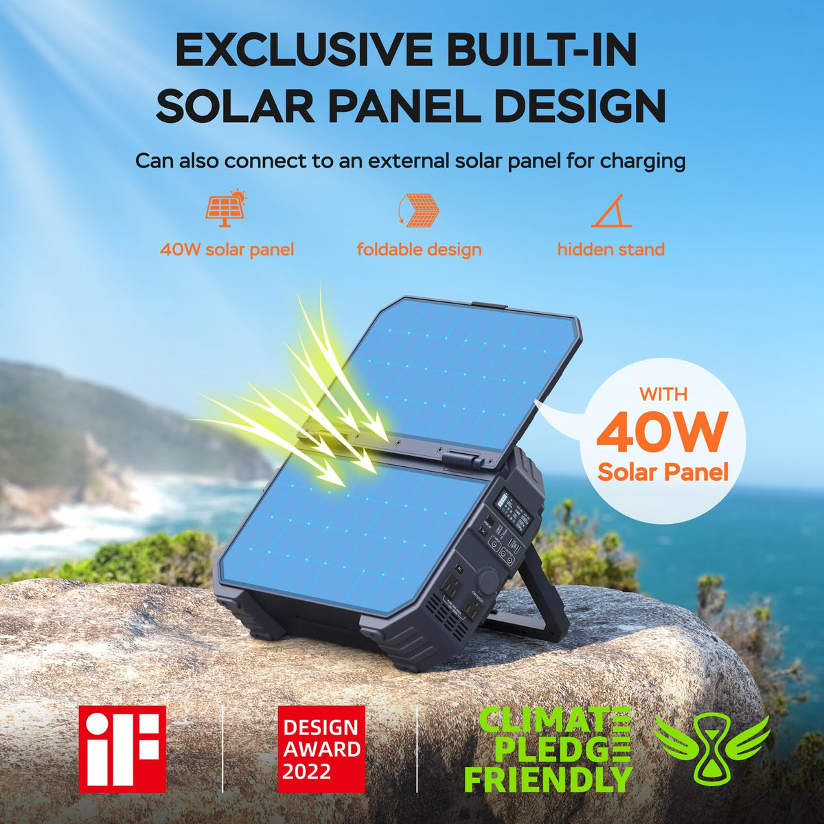 BLAVOR 1600W Solar Generator, 1024Wh Power Station with Built-In 40W Panel