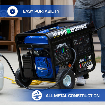 DuroMax XP12000EH 12,000-Watt Dual Fuel Portable Generator – Gas & Propane, Electric Start, Whole Home Backup Power, Transfer Switch Ready, RV & Emergency Ready