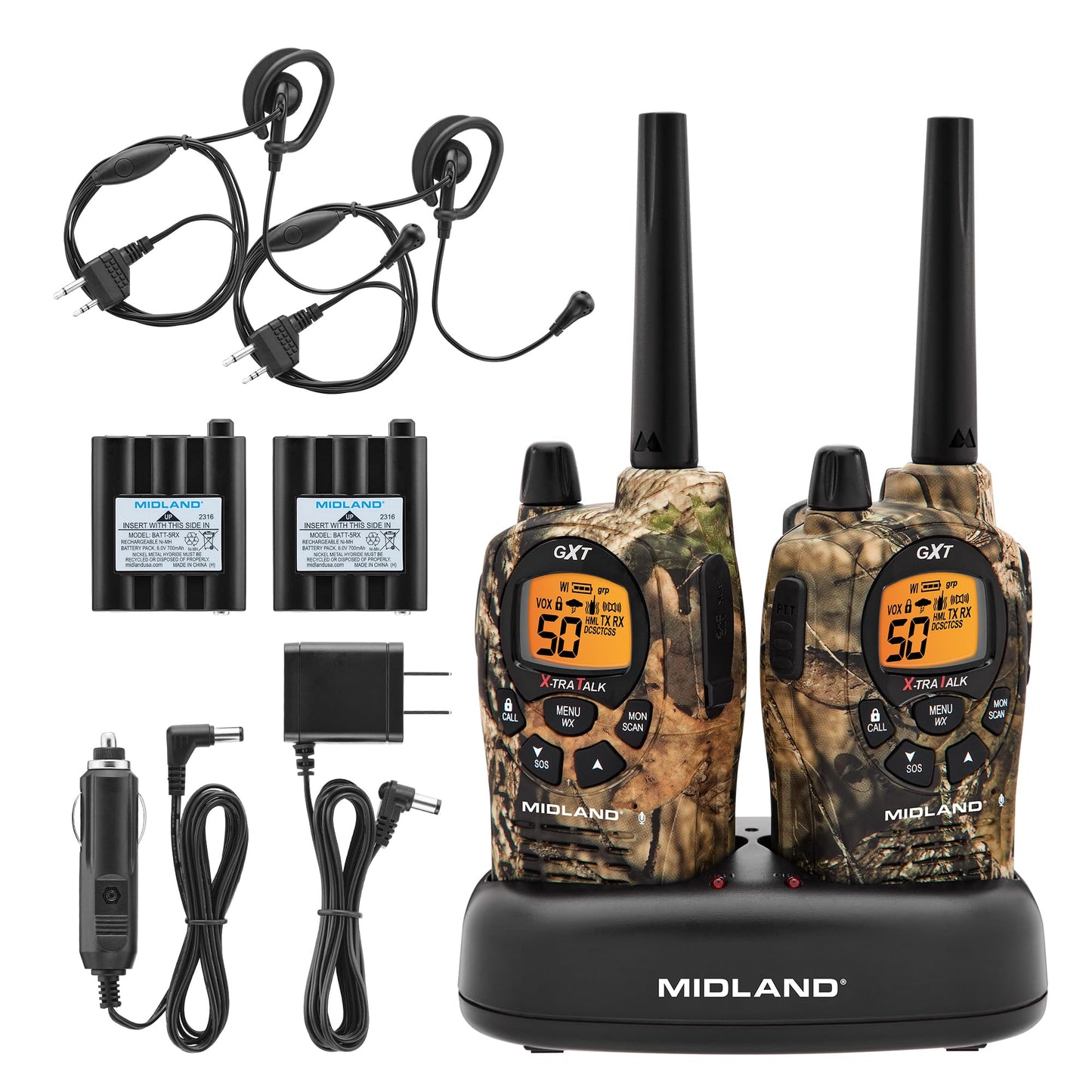 Midland GXT1000X3VP4 GMRS Two-Way Radio (50-Channel, Long Range, 142 Privacy Codes, SOS, NOAA, Rechargeable Nickle Battery, Black/Silver, 3-Pack)