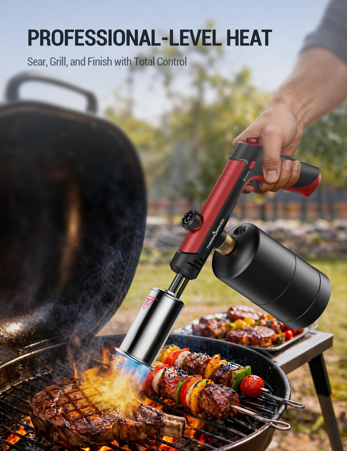 ThermoMaven Propane Torch Gun, One-Touch Max Fire Flame Thrower, Silver