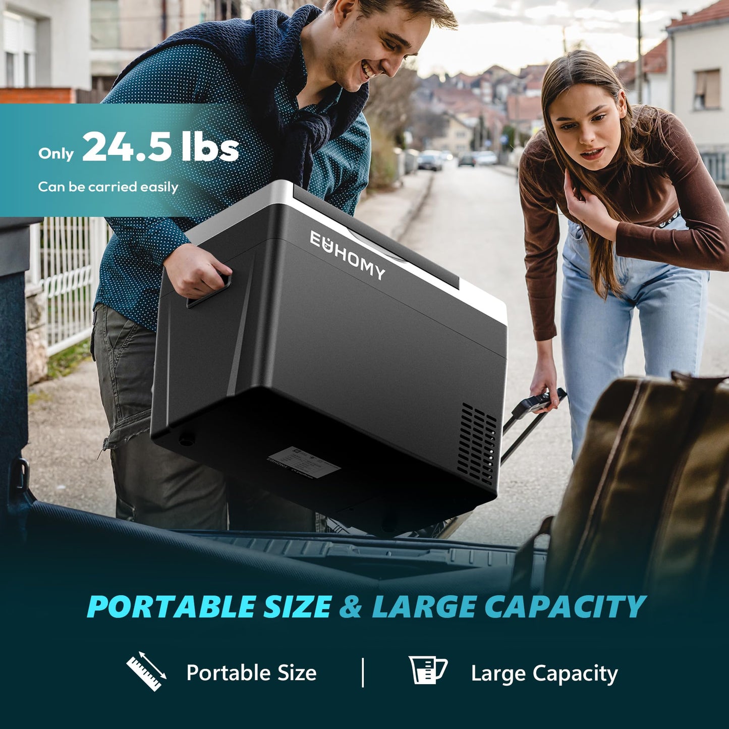 EUHOMY 12 Volt Refrigerator, 19QT(18L) Compressor Electric Cooler APP Control, Car Fridge -4℉~68℉, Portable Refrigerator 12/24V DC 100-240V AC, Portable Freezer for Camping, Travel, Boat