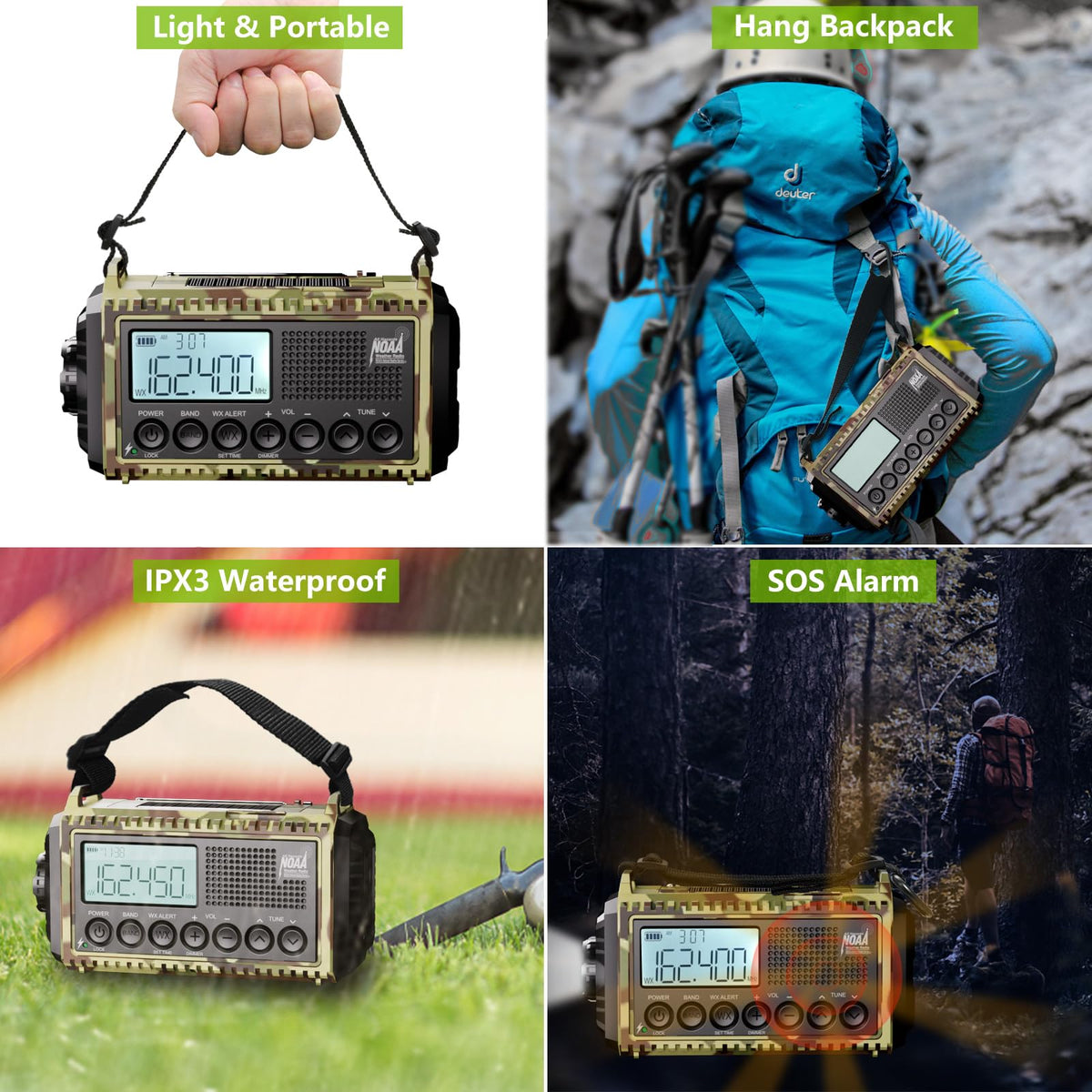 Raynic Emergency Radio, 5000mAh, Solar Hand-Crank AM/FM/SW/NOAA, Charger & Flashlight