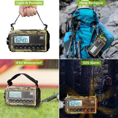 Raynic Emergency Radio, 5000mAh, Solar Hand-Crank AM/FM/SW/NOAA, Charger & Flashlight
