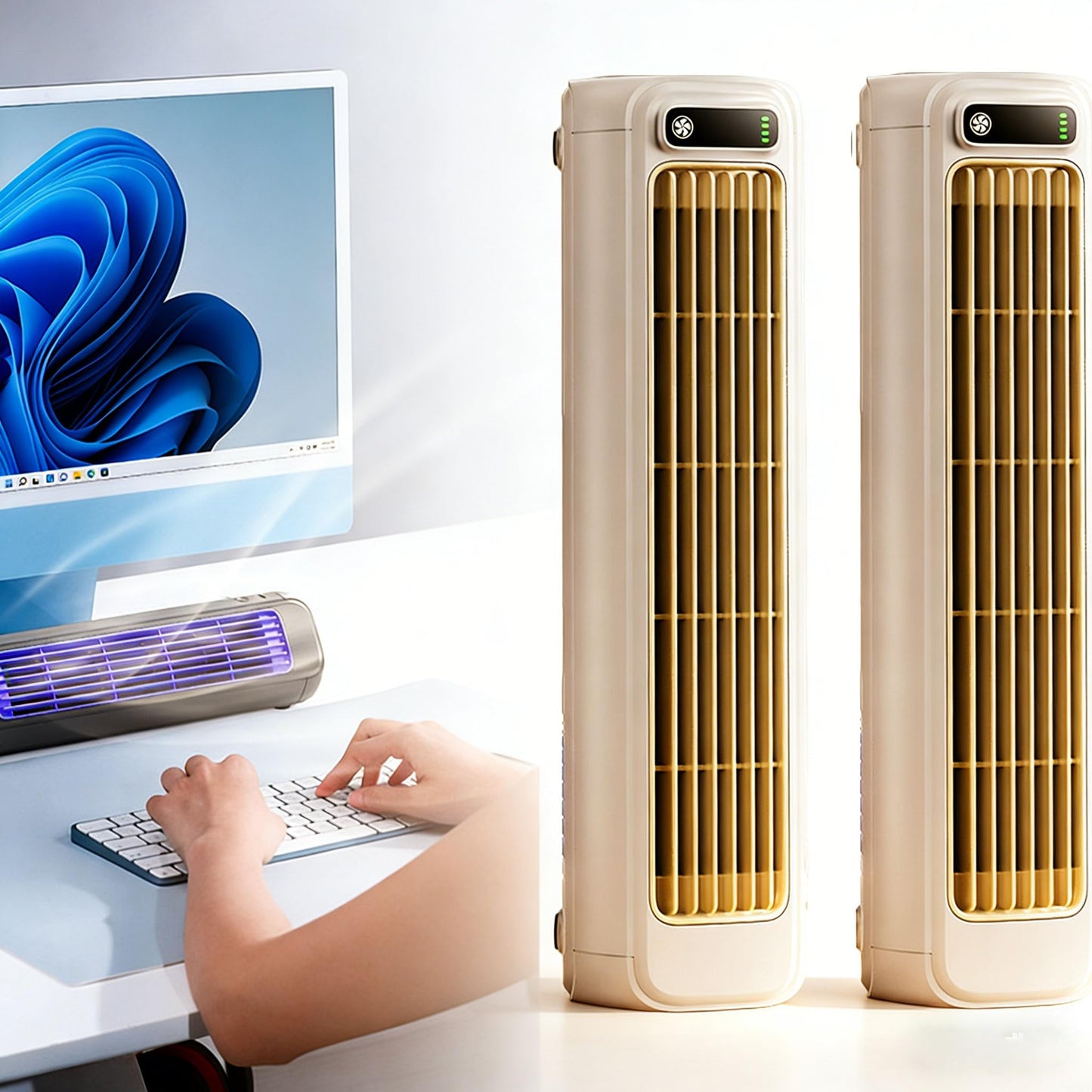 2026 New Summer Cooling Ace Portable Air conditioner, Upgrade Cooling Fan with 3 Speeds & LED Touch Screen, USB Charging Tower Fan for Bedroom Office Home (Grey)