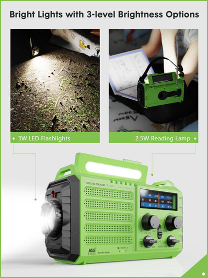 Raynic Emergency Radio, 5000mAh, Solar Hand-Crank AM/FM/SW/NOAA, Charger & Flashlight