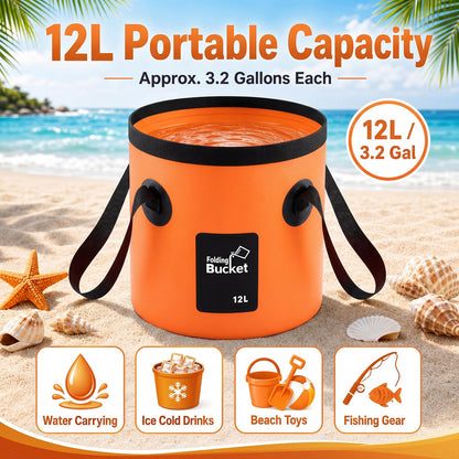 3 Gallon 4 Pack Collapsible Bucket, Foldable Water Bucket with Handles, Portable Camping Buckets for Fishing, Hiking, Cleaning, Outdoor & Travel Use (Multicolor)