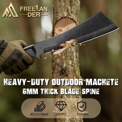 Freelander Japanese Machete for Cutting Trees Heavy Duty, Full Tang Black Survival Machete Knife with Wooden Sheath for Yard Work, Gardening, Camping and Bushcraft, Gifts for Men