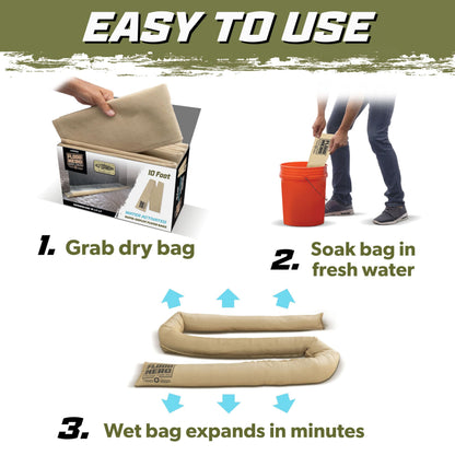 Flood Hero 6 ft Water Activated Sandbags - 2 Pack Flood Bag Barriers for Home