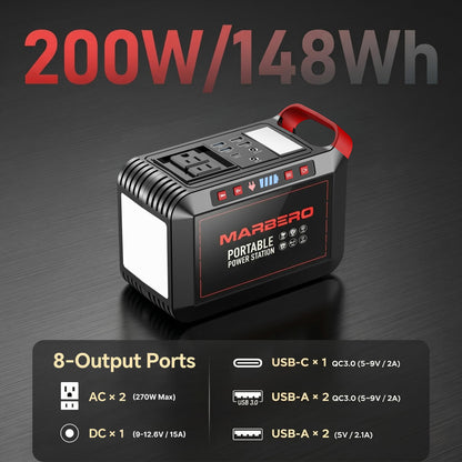 MARBERO Portable Power Station 88Wh Camping Lithium Battery Solar Generator Fast Charging with AC Outlet 120W Peak Power Bank(Solar Panel Optional) for Home Backup Outdoor Emergency RV Van Hunting