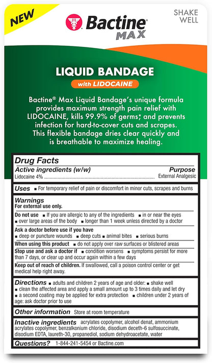 Bactine MAX Liquid Bandage with 4% Lidocaine, 0.30 fl oz