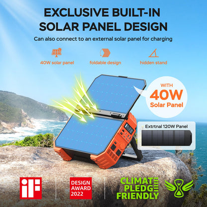 BLAVOR 1600W Solar Generator, 1024Wh Power Station with Built-In 40W Panel