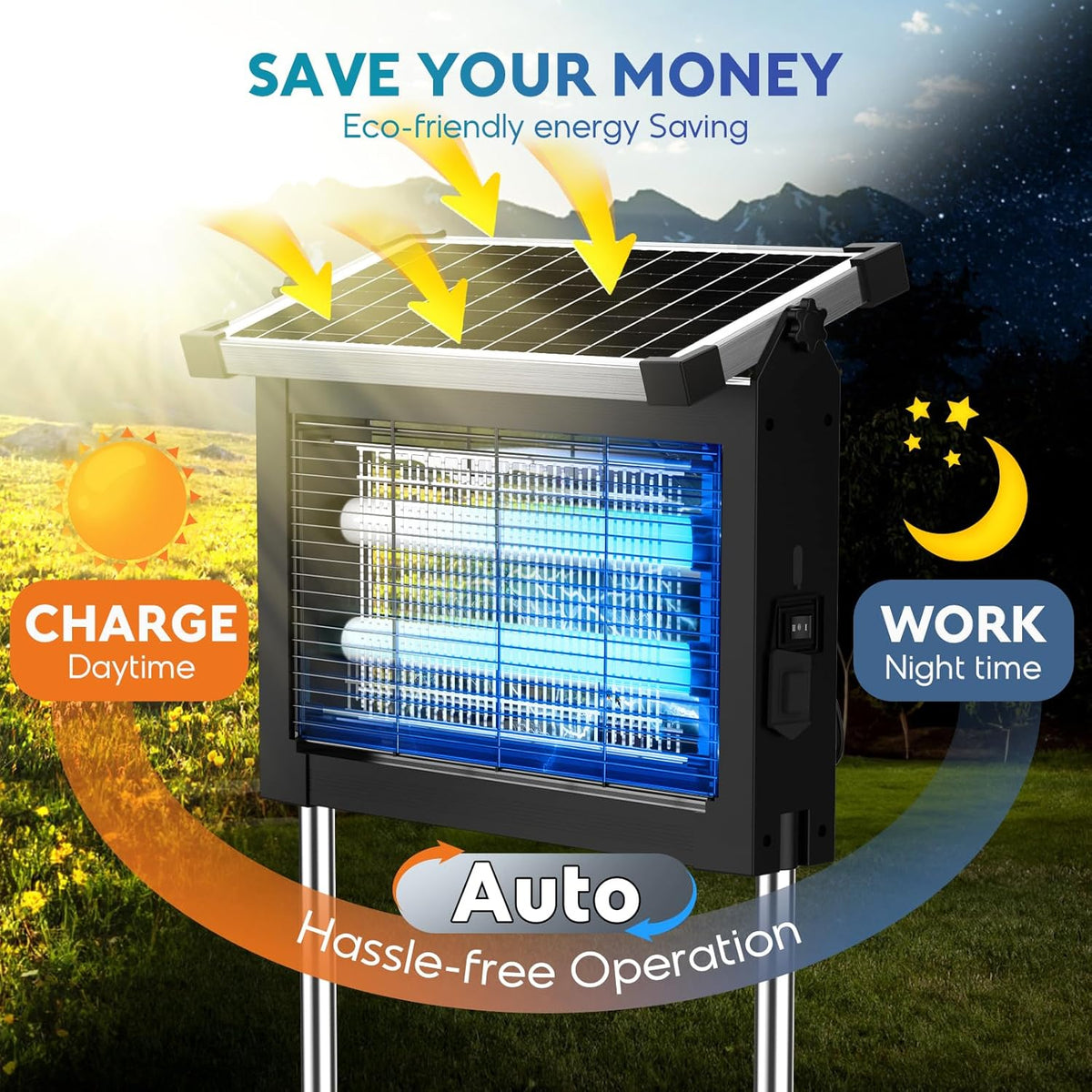 Solar Bug Zapper 4500V, Waterproof Mosquito Zapper Fly Traps Outdoor Patio