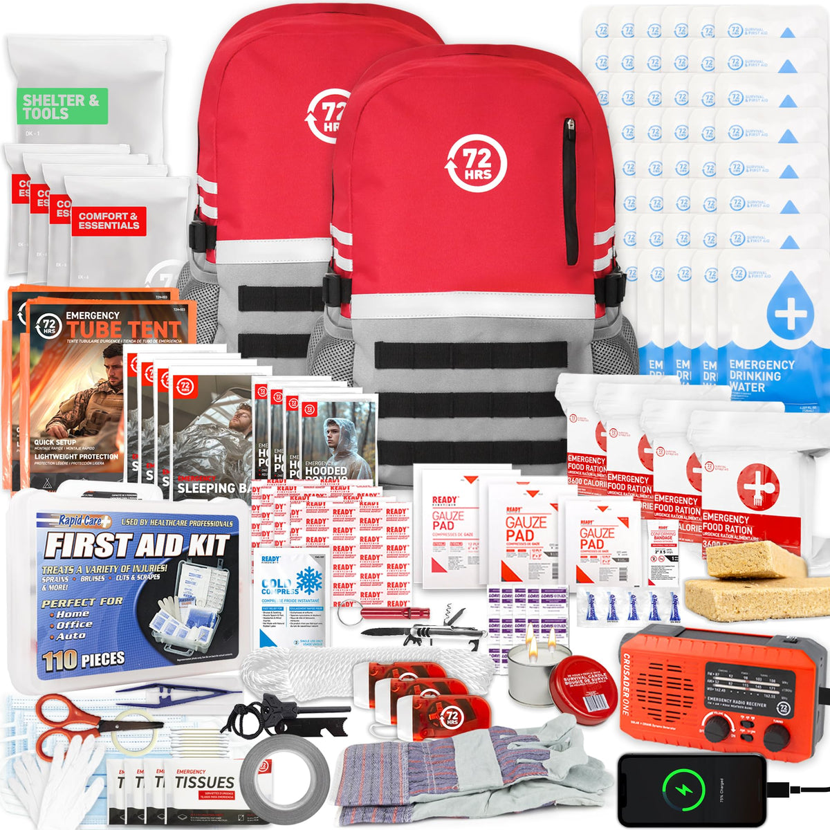 72 HRS Deluxe 72-Hour Emergency Survival Kit, Bag, First Aid, Water & Food