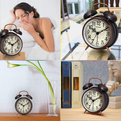 Peakeep 4 Inches Twin Bell Loud Alarm Clock for Heavy Sleepers, Backlight, Battery Operated Old Fashioned Alarm Clock for Bedrooms (3D-Dial, Black)