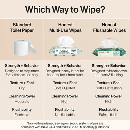 The Honest Company Hypoallergenic Flushable Wipes for Sensitive Skin, Gilded Wings, 42 Count