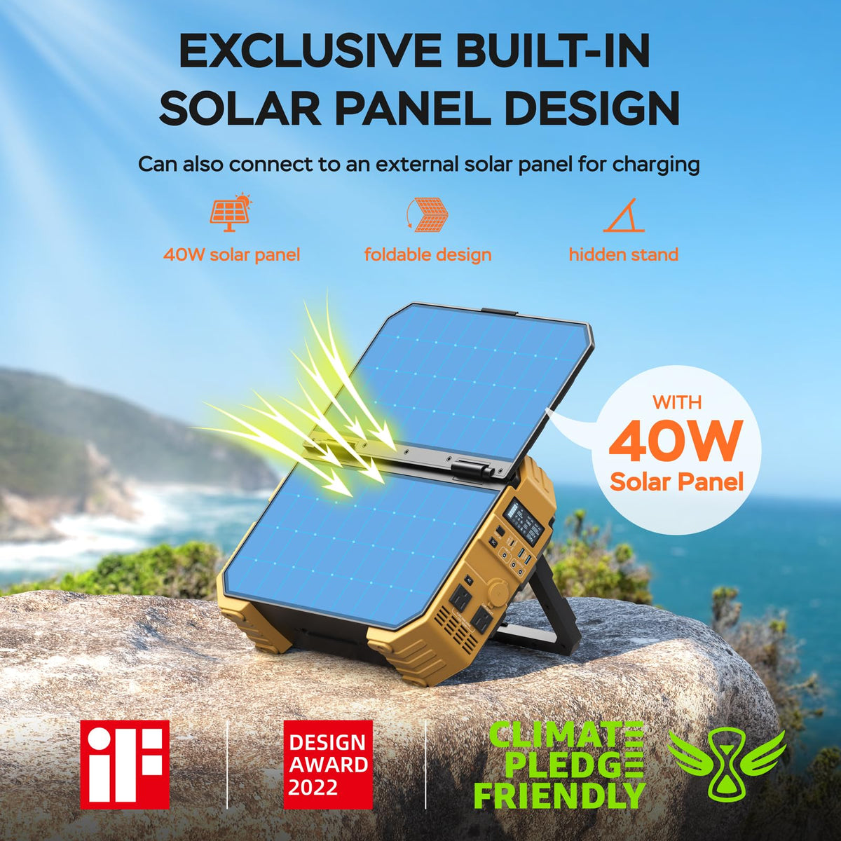 BLAVOR 1600W Solar Generator, 1024Wh Power Station with Built-In 40W Panel