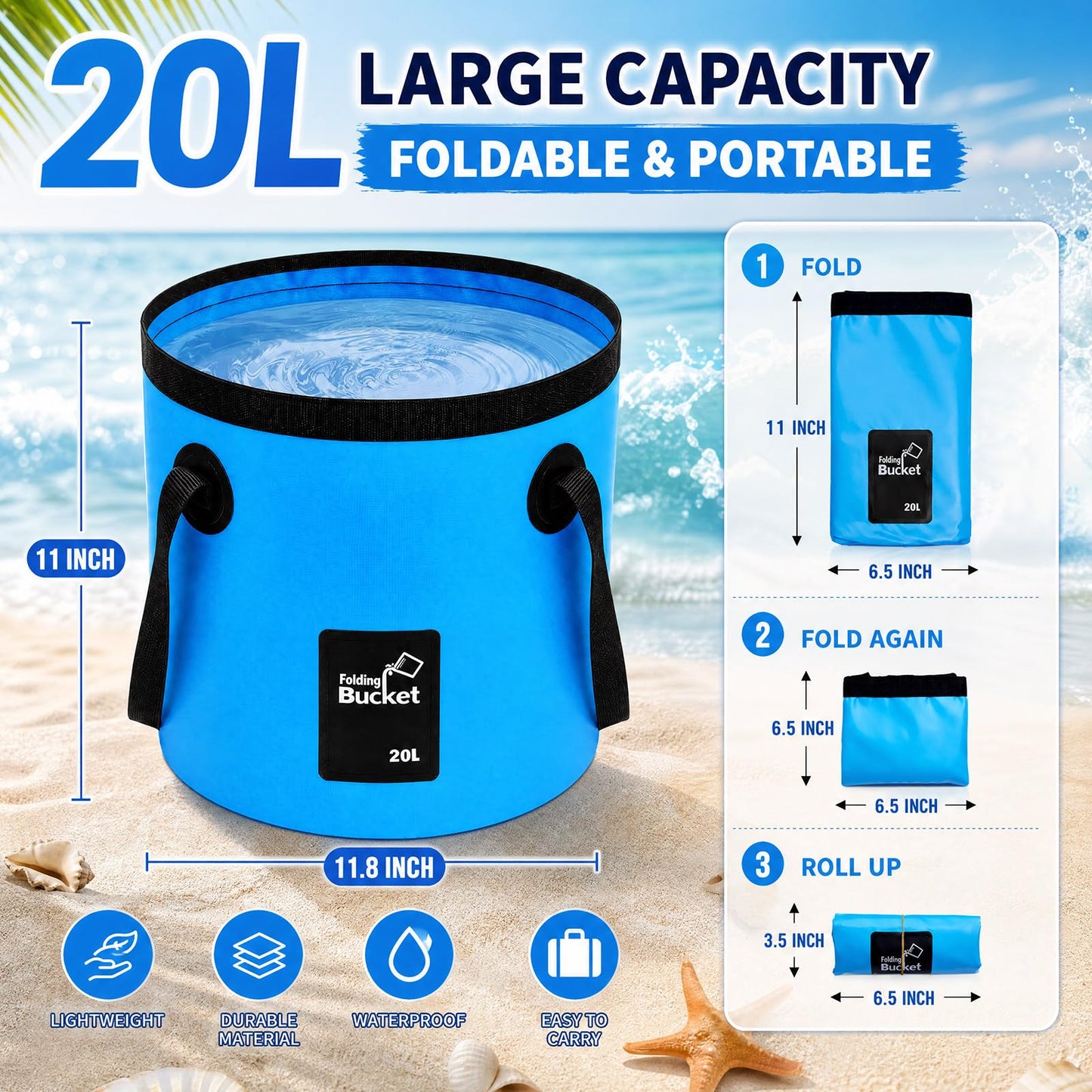 3 Gallon 4 Pack Collapsible Bucket, Foldable Water Bucket with Handles, Portable Camping Buckets for Fishing, Hiking, Cleaning, Outdoor & Travel Use (Multicolor)