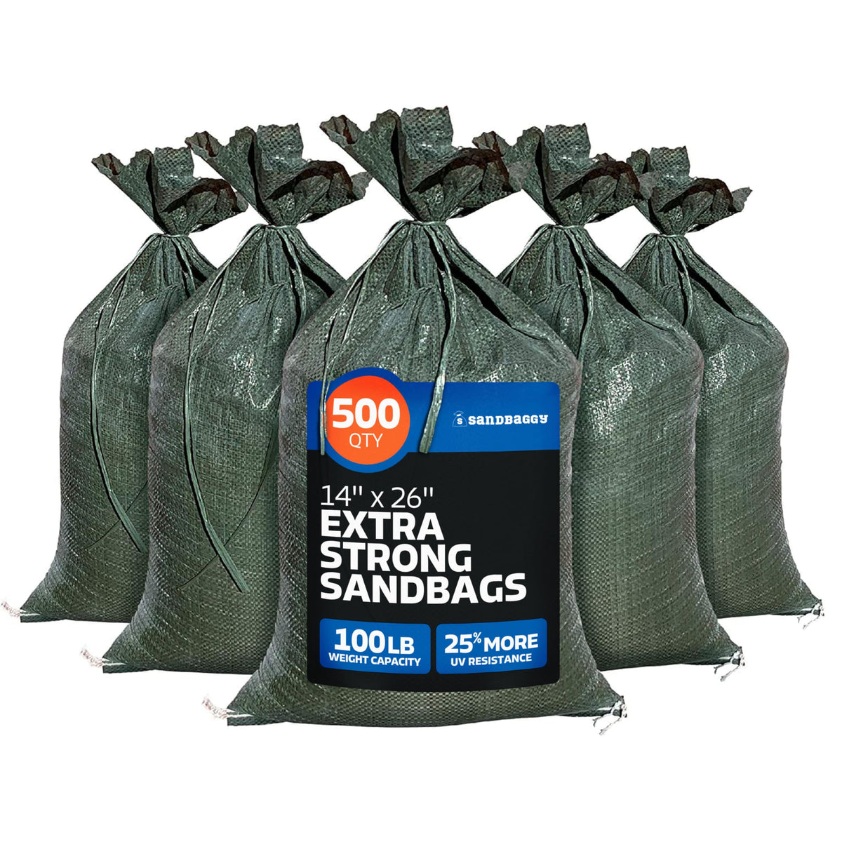 Sandbaggy Heavy-Duty Empty Sandbags, 14 × 26 in., Reusable UV-Resistant, 10-Pack