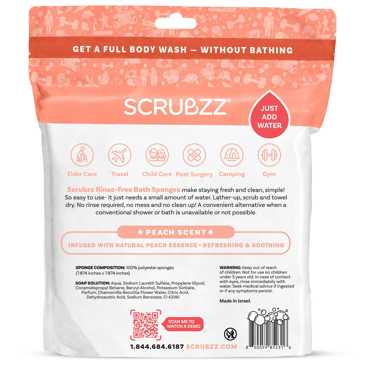 Scrubzz No-Rinse Bathing Wipes, 25 per Pack