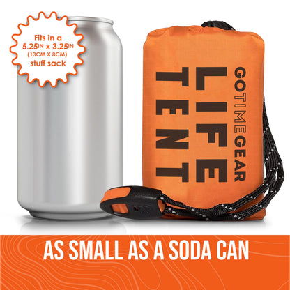 Go Time Gear Survival Life Tent • 2 Person Mylar Emergency Shelter Tube Tent + Paracord • All-Weather Protection for Camping, Hiking, & Survival Kits • Includes Emergency Whistle