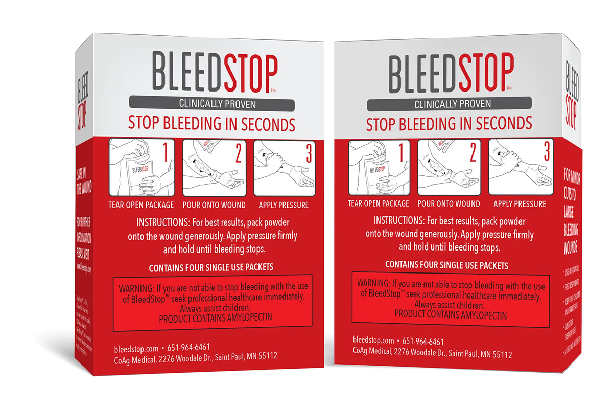 BleedStop First-Aid Powder, 4 × 15 g Pouches