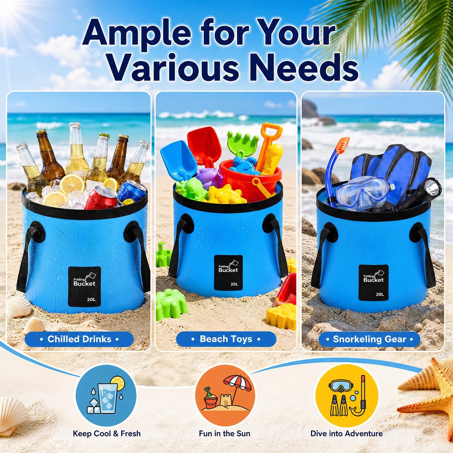 3 Gallon 4 Pack Collapsible Bucket, Foldable Water Bucket with Handles, Portable Camping Buckets for Fishing, Hiking, Cleaning, Outdoor & Travel Use (Multicolor)