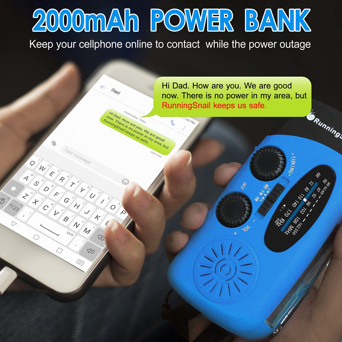 Emergency Crank Weather Radio, 14800mWh Solar Hand Crank Portable AM/FM/NOAA Weather Radio with 1W 3 Mode Flashlight & Reading Lamp, Cell Phone Charger, SOS for Home and Emergency