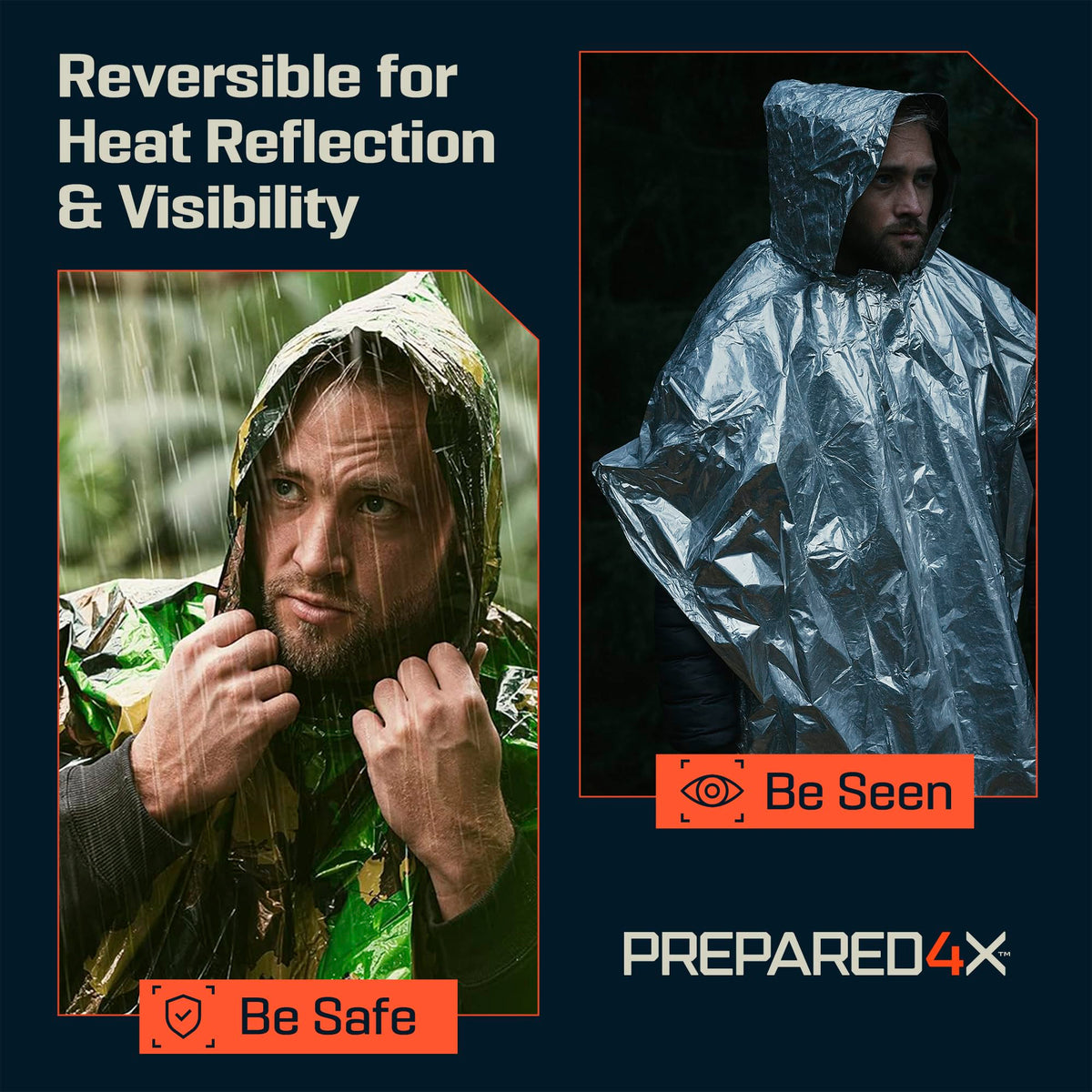 PREPARED4X Hooded Emergency Mylar Poncho