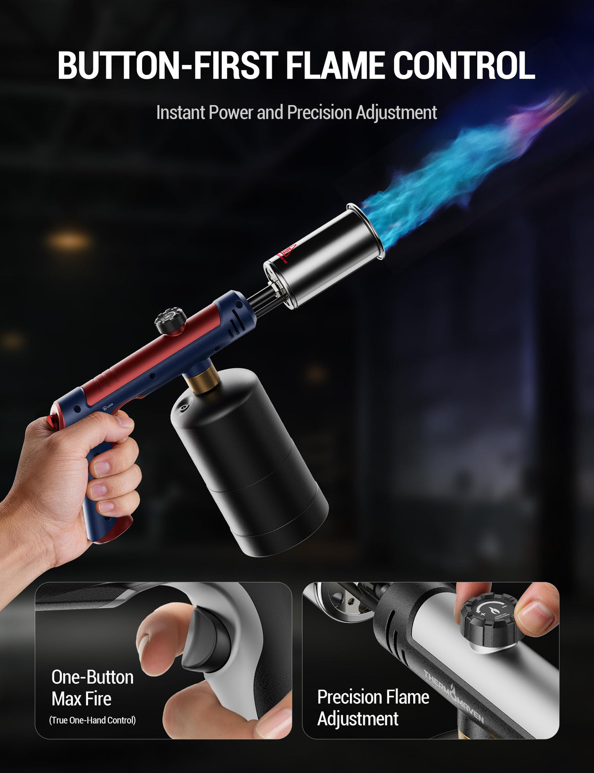 ThermoMaven Propane Torch Gun, One-Touch Max Fire Flame Thrower, Silver