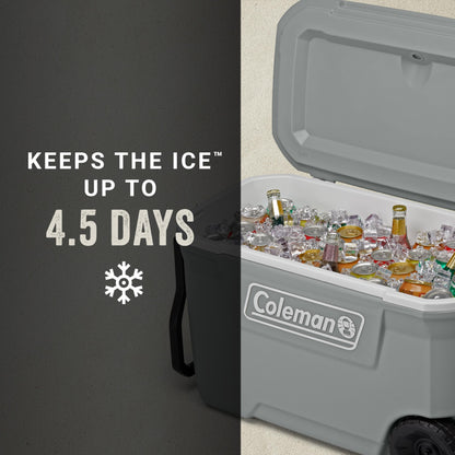 Coleman Classic Series Insulated Portable Rolling Cooler with Wheels, Leak-Resistant Outdoor Hard Cooler Keeps Ice up to 5 Days, 100-Quart