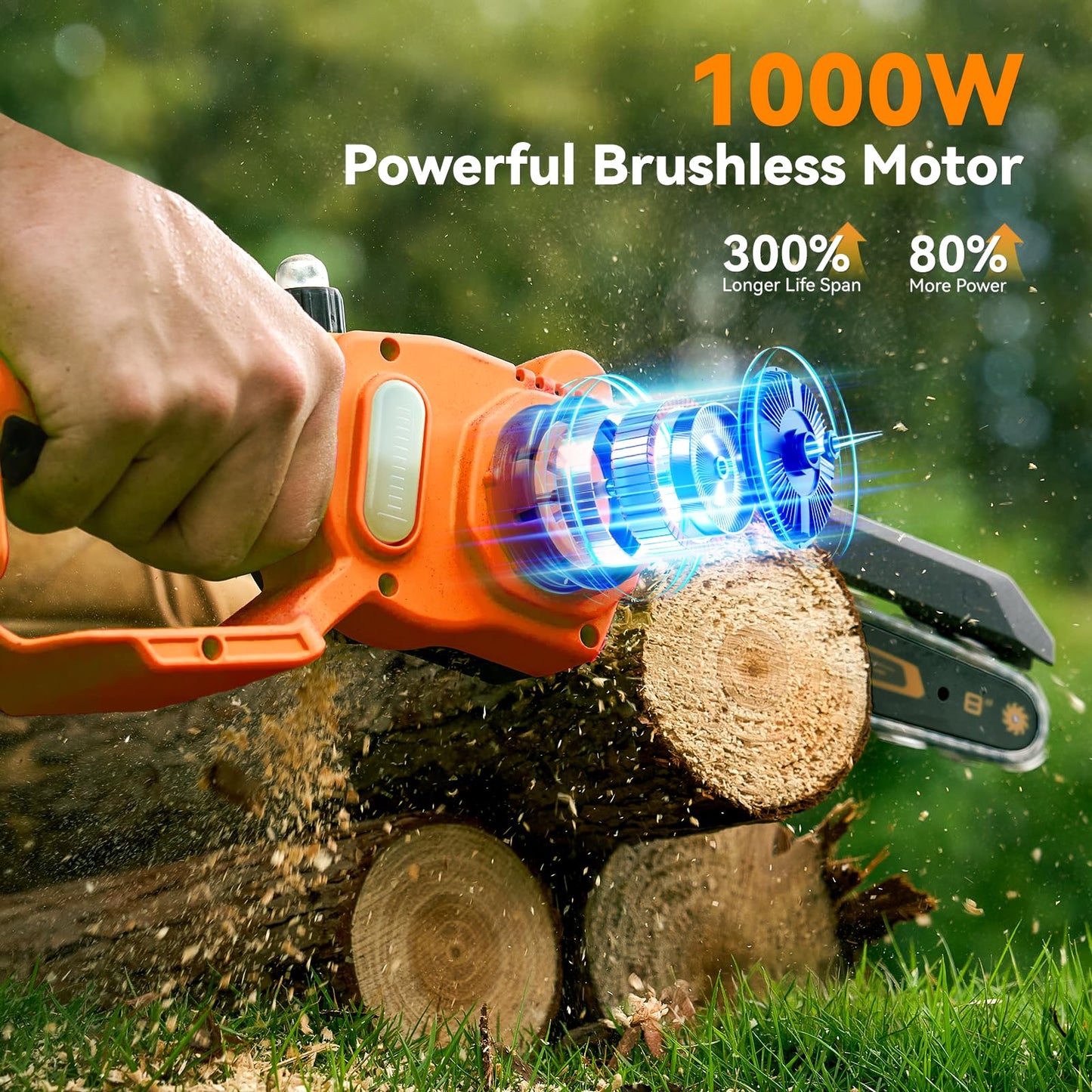 Mini Chainsaw Cordless, 8 Inch & 6 Inch Electric Chainsaw Battery Powered, 1000W Brushless Handheld Power Chain Saw with 2 Batteries, Small Tree Saw for Branch Trimming Wood Cutting