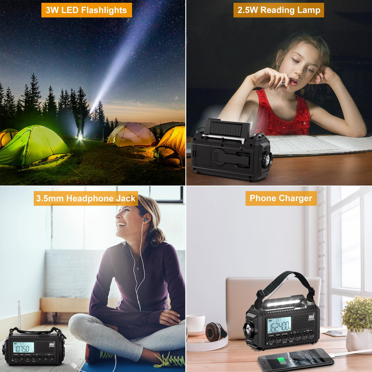 Raynic Emergency Radio, 5000mAh, Solar Hand-Crank AM/FM/SW/NOAA, Charger & Flashlight