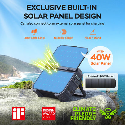 BLAVOR 1600W Solar Generator, 1024Wh Power Station with Built-In 40W Panel