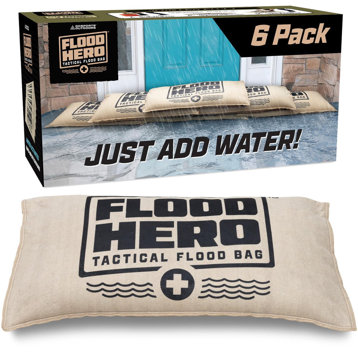 Flood Hero 6 ft Water Activated Sandbags - 2 Pack Flood Bag Barriers for Home
