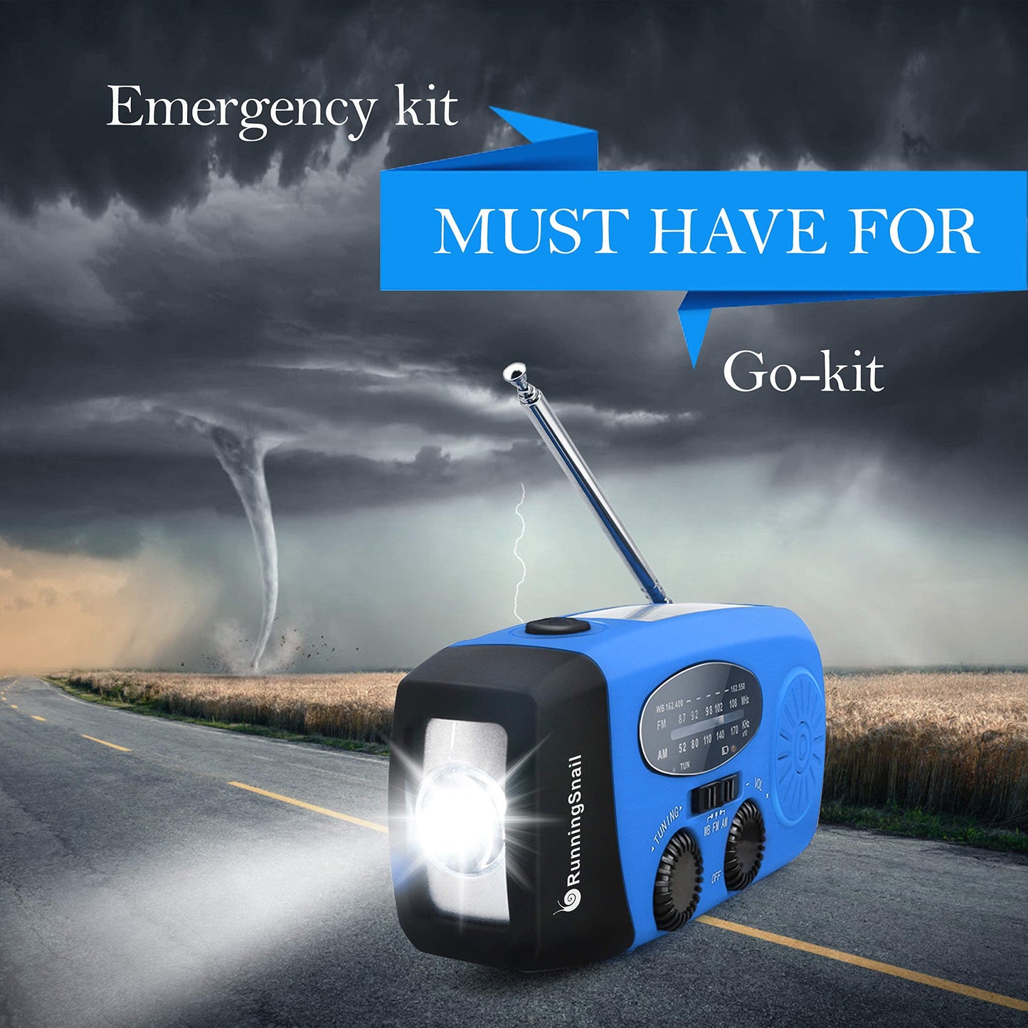 Emergency Crank Weather Radio, 14800mWh Solar Hand Crank Portable AM/FM/NOAA Weather Radio with 1W 3 Mode Flashlight & Reading Lamp, Cell Phone Charger, SOS for Home and Emergency