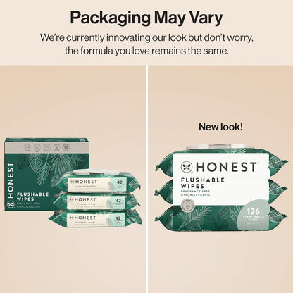 The Honest Company Hypoallergenic Flushable Wipes for Sensitive Skin, Gilded Wings, 42 Count