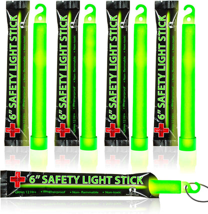 25 Green Glow Sticks, 6 in., Individually Packed with Lanyards, Up to 12-Hour Glow