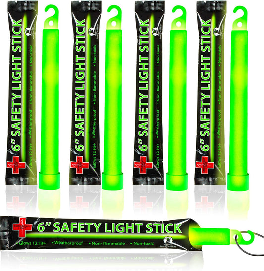 25 Green Glow Sticks, 6 in., Individually Packed with Lanyards, Up to 12-Hour Glow