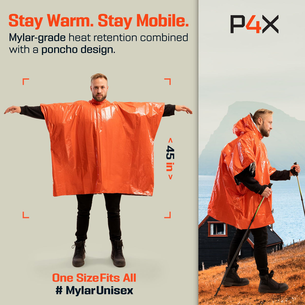 PREPARED4X Hooded Emergency Mylar Poncho