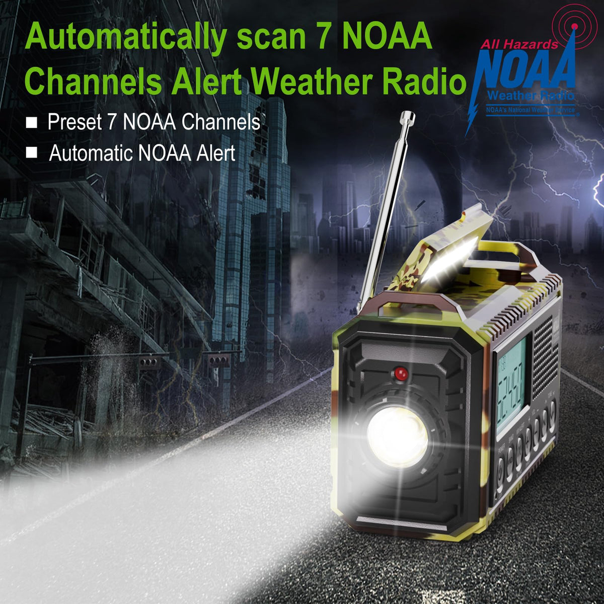 Raynic Emergency Radio, 5000mAh, Solar Hand-Crank AM/FM/SW/NOAA, Charger & Flashlight