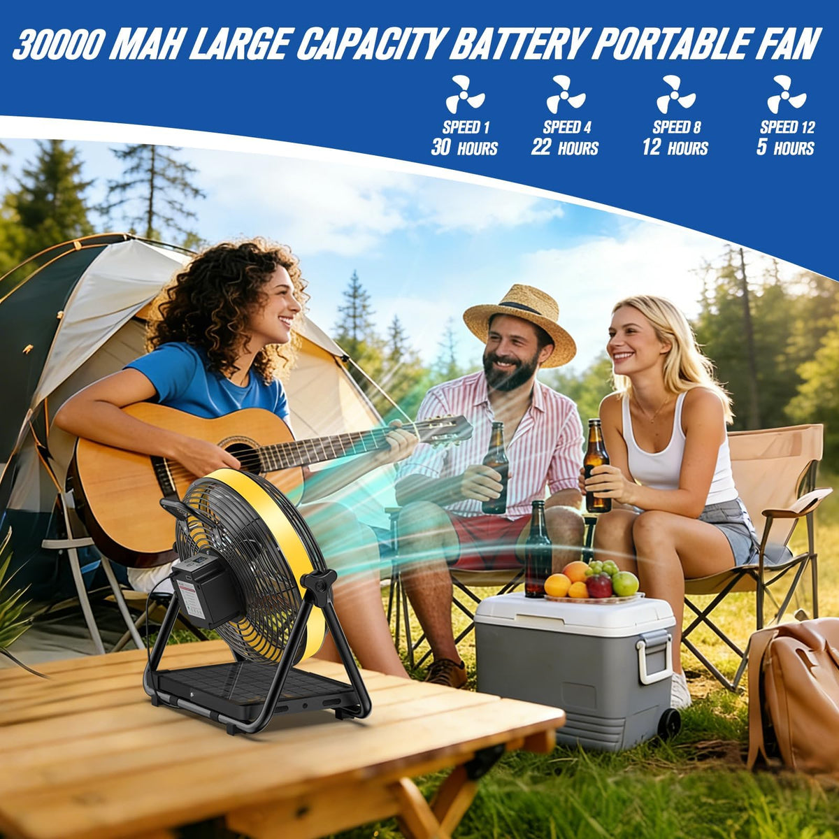 16" Solar Powered Fan with 20W Detachable Solar Panel, Black