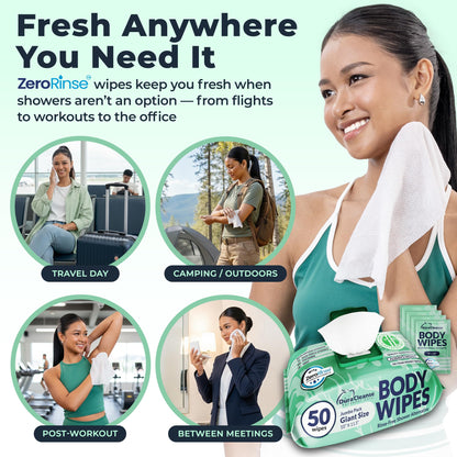 XL Body Wipes for Adults Bathing – 50 Ct + 4 Travel Shower Wipes 10 x 11.5" Thick Cleansing No Rinse Bath Wash Sheets for Elderly, Incontinence, Men & Women, Camping Essentials Disposable Washcloths