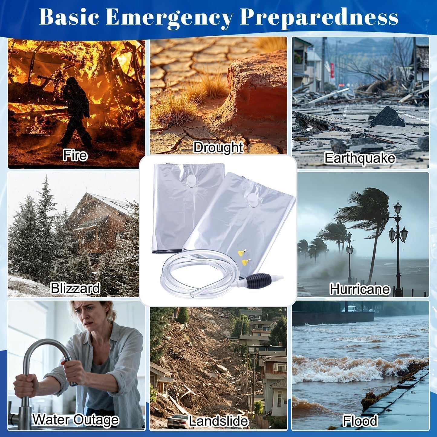 116 Gallon Aluminum Foil Emergency Water Storage, Bathtub Water Storage Bag with Hand Pump, Water Storage Bladder for Hurricane Disaster Preparedness Survival Drinking Water