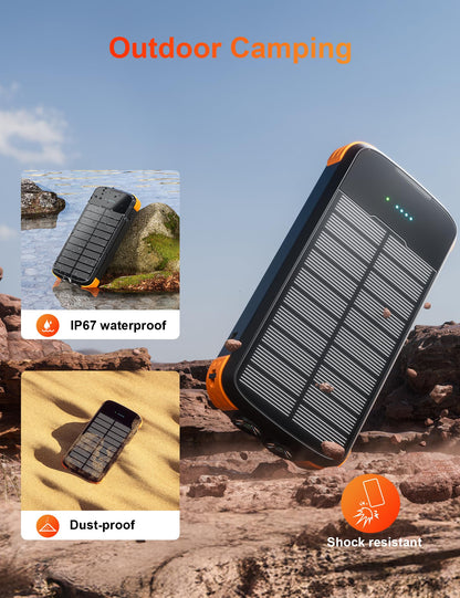 MINRISE Solar Power Bank 40000mAh, Portable Charger PD 20W Fast Charging Solar Charger Power Bank Built in 4 Cables and USB-C in/Output, Camping Essentials External Battery Pack with Flashlights