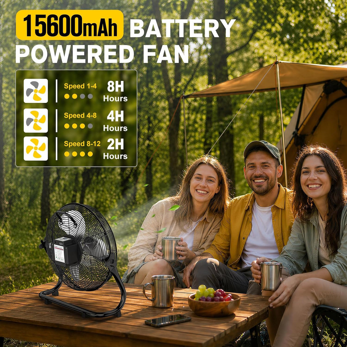 16" Solar Powered Fan with 20W Detachable Solar Panel, Black