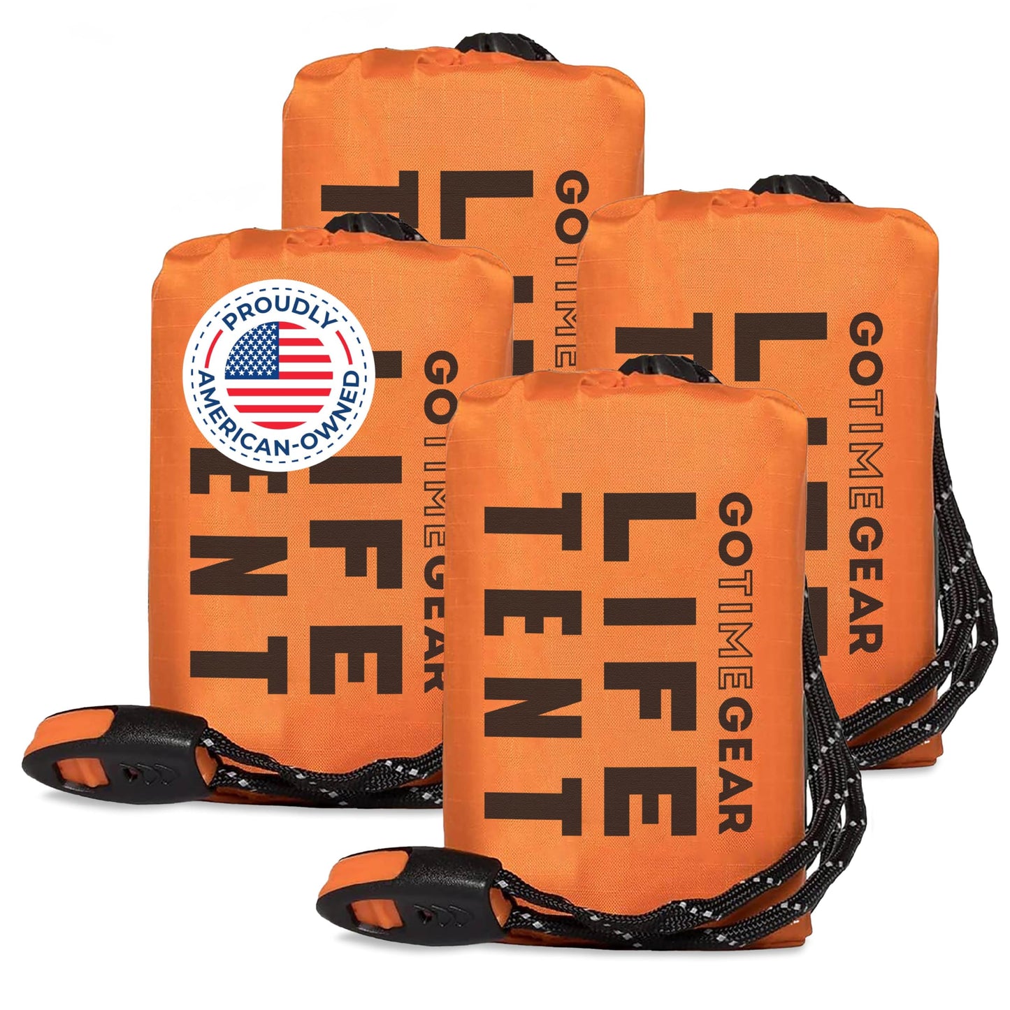 Go Time Gear Survival Life Tent • 2 Person Mylar Emergency Shelter Tube Tent + Paracord • All-Weather Protection for Camping, Hiking, & Survival Kits • Includes Emergency Whistle