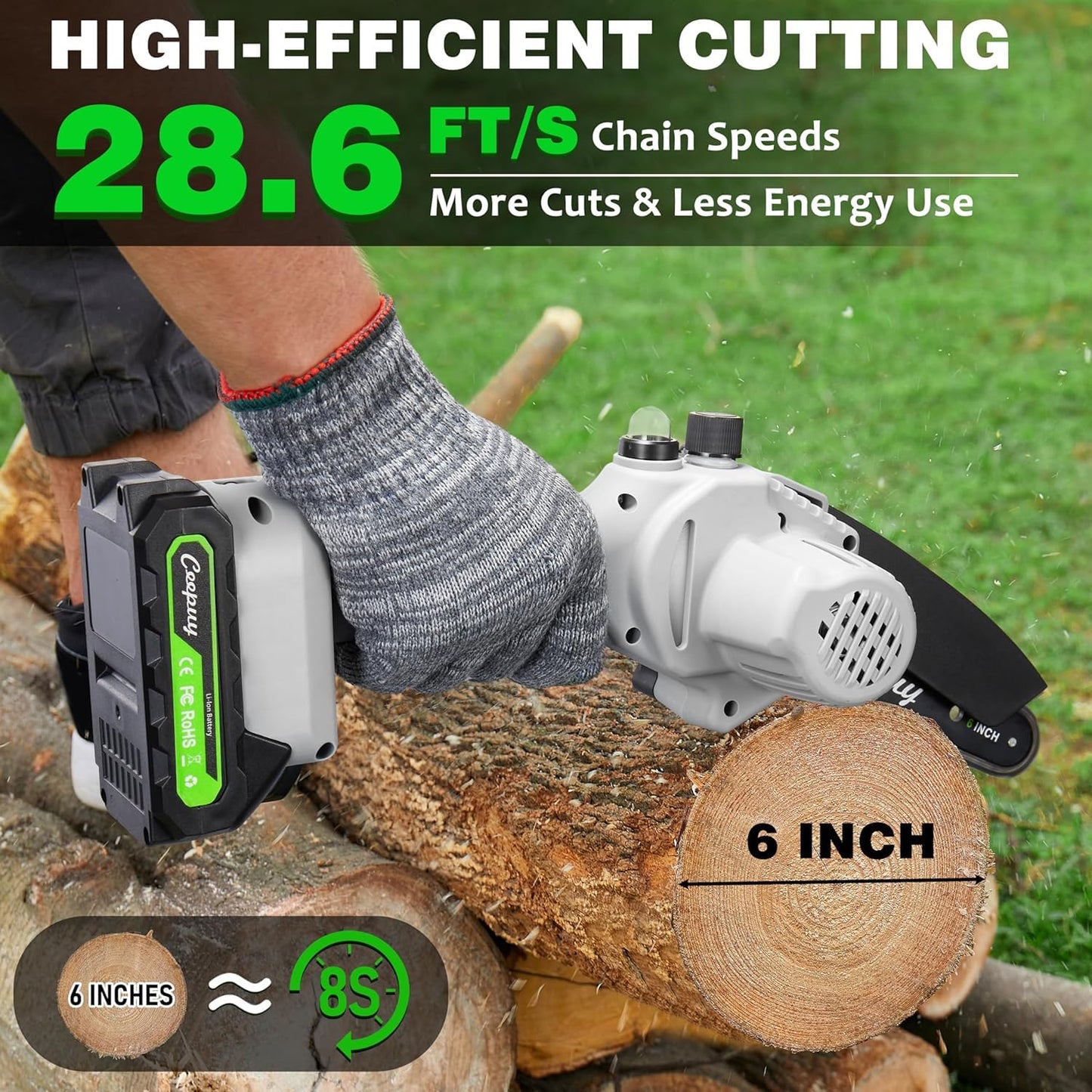 CEEPUY Mini Chainsaw Cordless,6 Inch Portable Electric Chainsaw with Automatic Oiler/Security Lock/Battery Powered Small Handheld Saw for Trees Branches Trimming,Wood Cutting, Gifts for Men Women