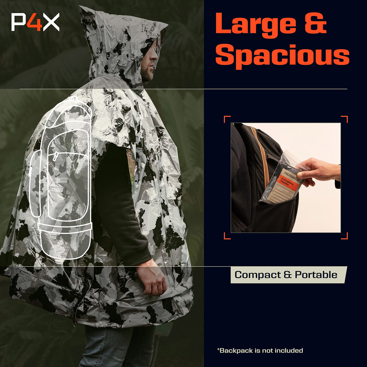 PREPARED4X Hooded Emergency Mylar Poncho