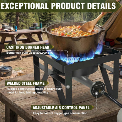 Bestfire 3 Burners Camping Stove for Cooking Outdoor, 225,000 BTU Propane Burners with Ignition wire&Removable Legs, Temperature Control Knobs and 20 PSIG High Pressure Regulator for BBQ